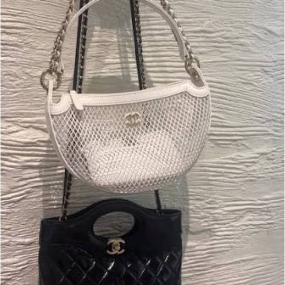 Chanel White Mesh and White Quilted Shoulder Bags